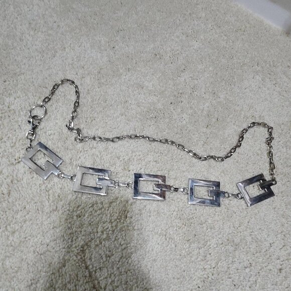 Vintage Y2K Silver Rectangle Metallic Chain Chunky Belt - Picture 4 of 11